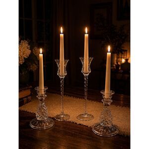 Vintage Clear Glass Candle Holder Set of 4 Elegant Candlesticks Twisted Stem